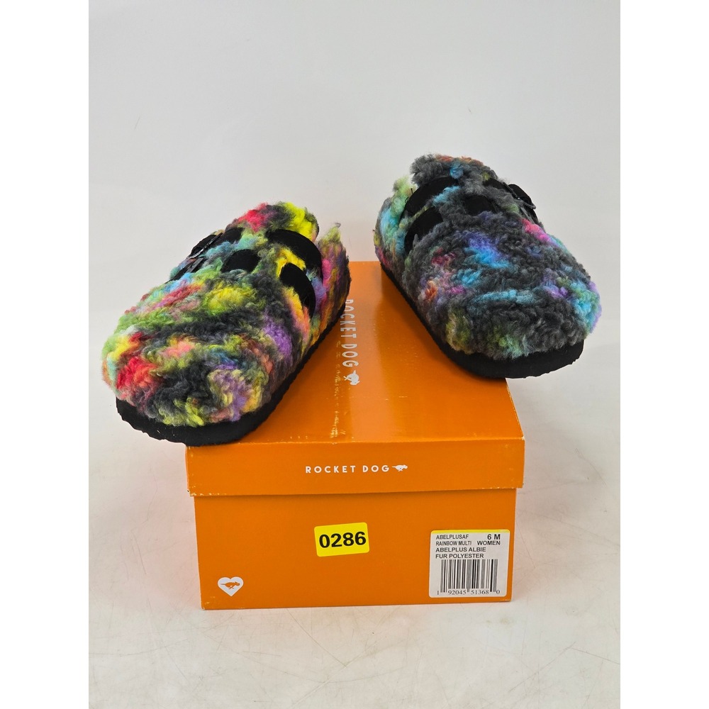 Rocket Dog Abelplus Albie Clogs Women 6 Rainbow Multi Faux Fur - New